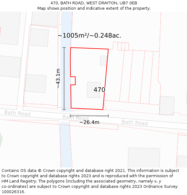 470, BATH ROAD, WEST DRAYTON, UB7 0EB: Plot and title map