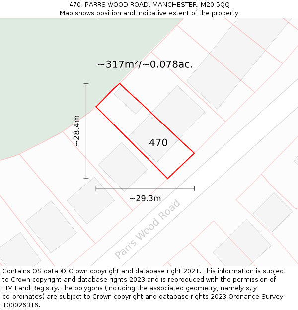 470, PARRS WOOD ROAD, MANCHESTER, M20 5QQ: Plot and title map