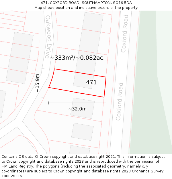 471, COXFORD ROAD, SOUTHAMPTON, SO16 5DA: Plot and title map