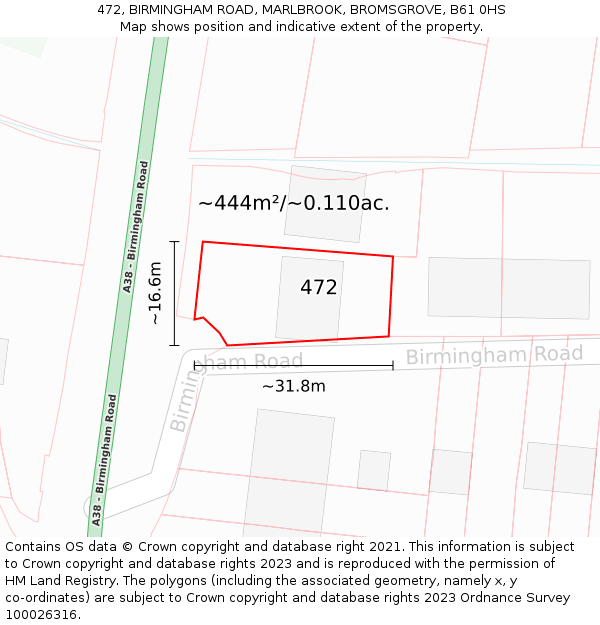 472, BIRMINGHAM ROAD, MARLBROOK, BROMSGROVE, B61 0HS: Plot and title map