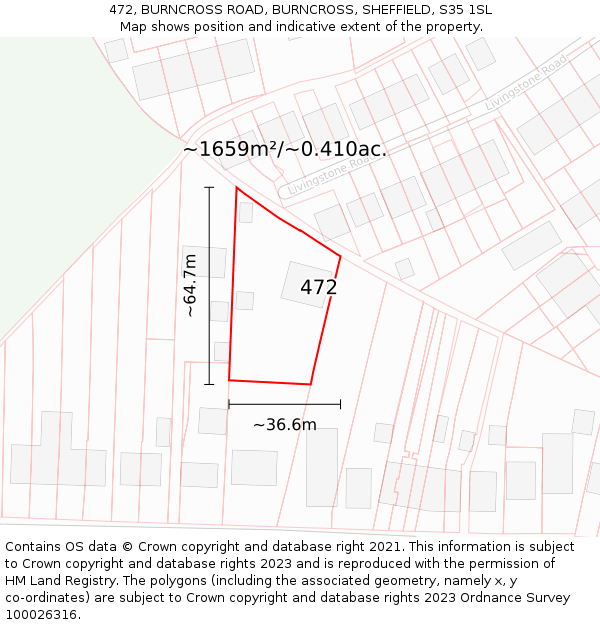 472, BURNCROSS ROAD, BURNCROSS, SHEFFIELD, S35 1SL: Plot and title map