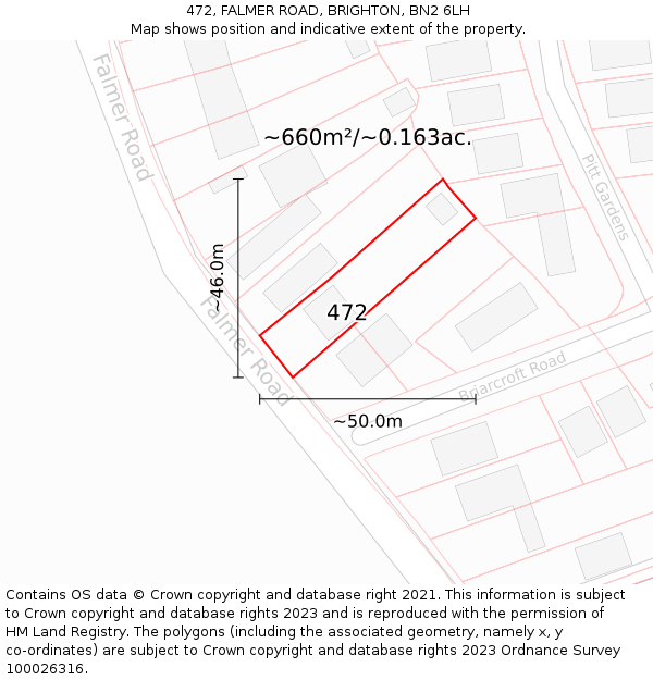 472, FALMER ROAD, BRIGHTON, BN2 6LH: Plot and title map