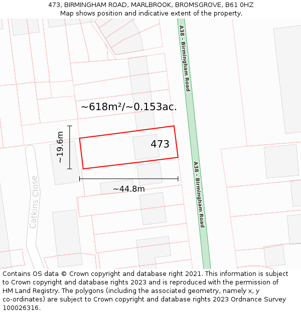 473, BIRMINGHAM ROAD, MARLBROOK, BROMSGROVE, B61 0HZ: Plot and title map