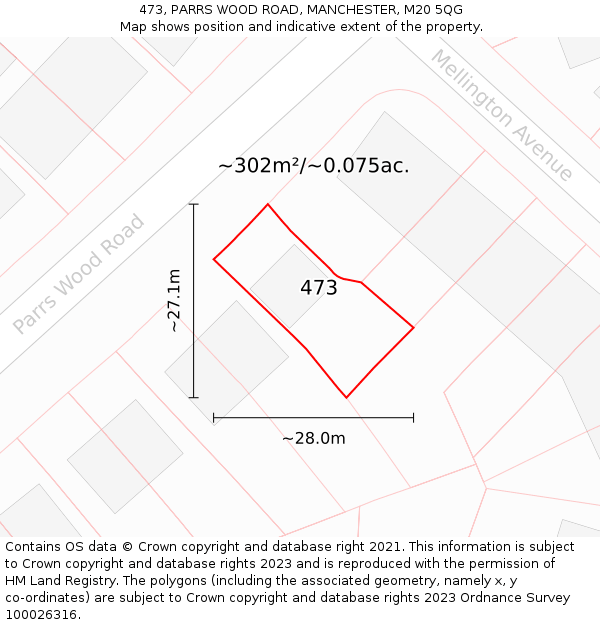 473, PARRS WOOD ROAD, MANCHESTER, M20 5QG: Plot and title map