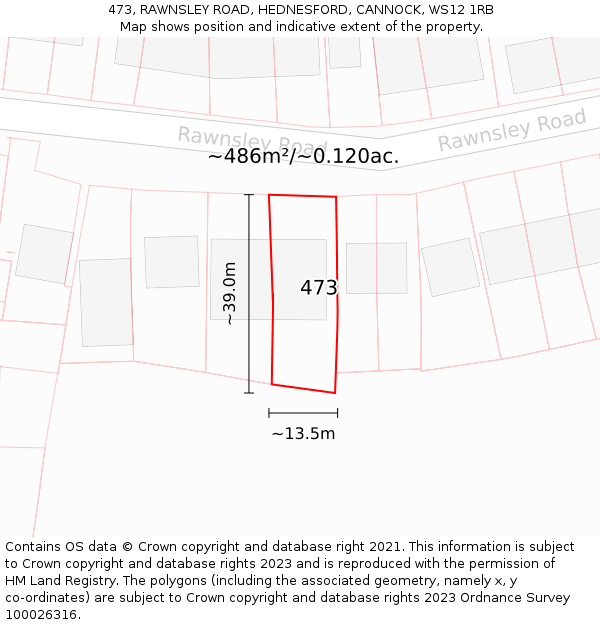 473, RAWNSLEY ROAD, HEDNESFORD, CANNOCK, WS12 1RB: Plot and title map