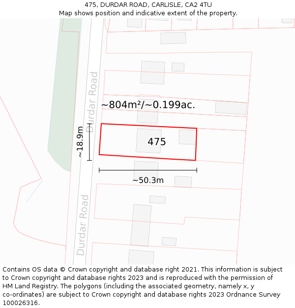 475, DURDAR ROAD, CARLISLE, CA2 4TU: Plot and title map