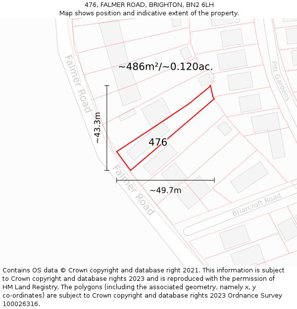 476, FALMER ROAD, BRIGHTON, BN2 6LH: Plot and title map