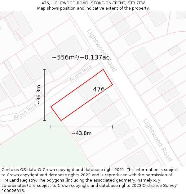 476, LIGHTWOOD ROAD, STOKE-ON-TRENT, ST3 7EW: Plot and title map