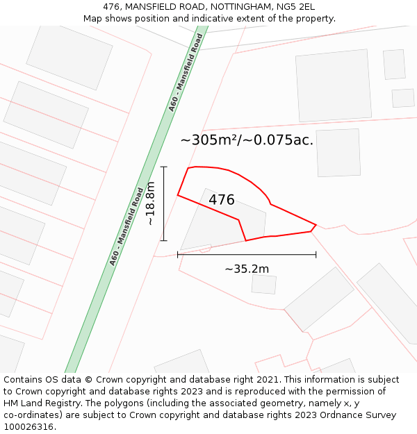 476, MANSFIELD ROAD, NOTTINGHAM, NG5 2EL: Plot and title map