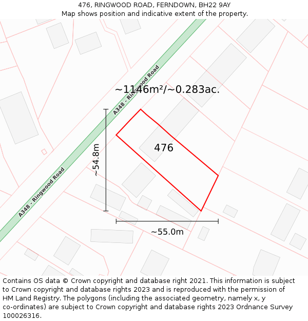 476, RINGWOOD ROAD, FERNDOWN, BH22 9AY: Plot and title map