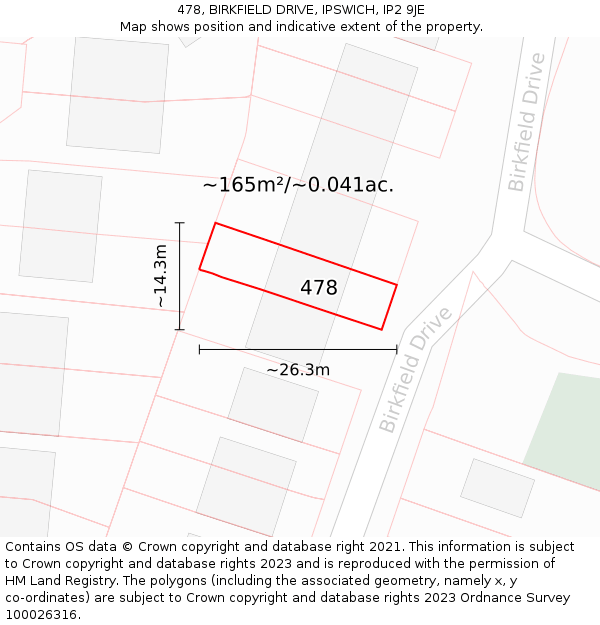 478, BIRKFIELD DRIVE, IPSWICH, IP2 9JE: Plot and title map