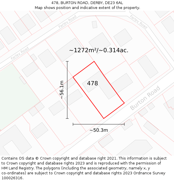 478, BURTON ROAD, DERBY, DE23 6AL: Plot and title map