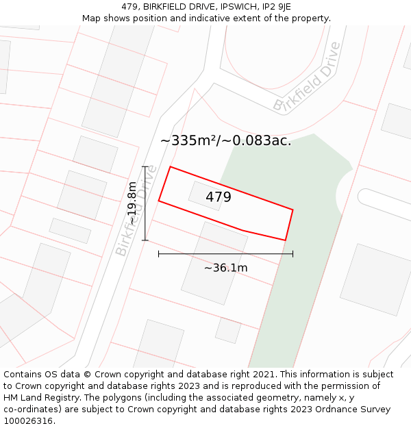 479, BIRKFIELD DRIVE, IPSWICH, IP2 9JE: Plot and title map