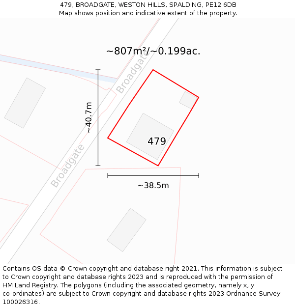 479, BROADGATE, WESTON HILLS, SPALDING, PE12 6DB: Plot and title map