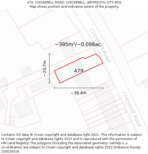 479, CHICKERELL ROAD, CHICKERELL, WEYMOUTH, DT3 4DQ: Plot and title map