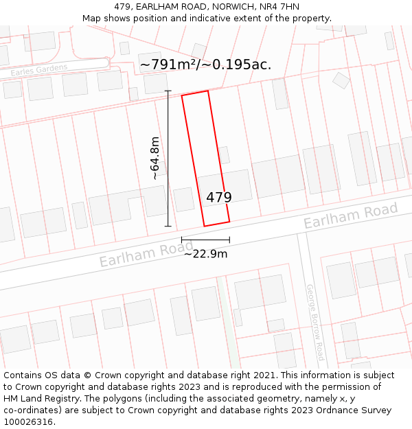 479, EARLHAM ROAD, NORWICH, NR4 7HN: Plot and title map