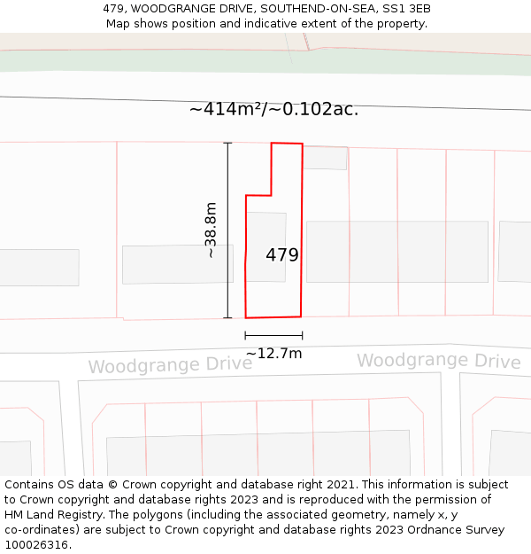 479, WOODGRANGE DRIVE, SOUTHEND-ON-SEA, SS1 3EB: Plot and title map