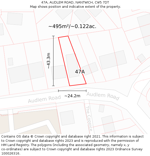 47A, AUDLEM ROAD, NANTWICH, CW5 7DT: Plot and title map