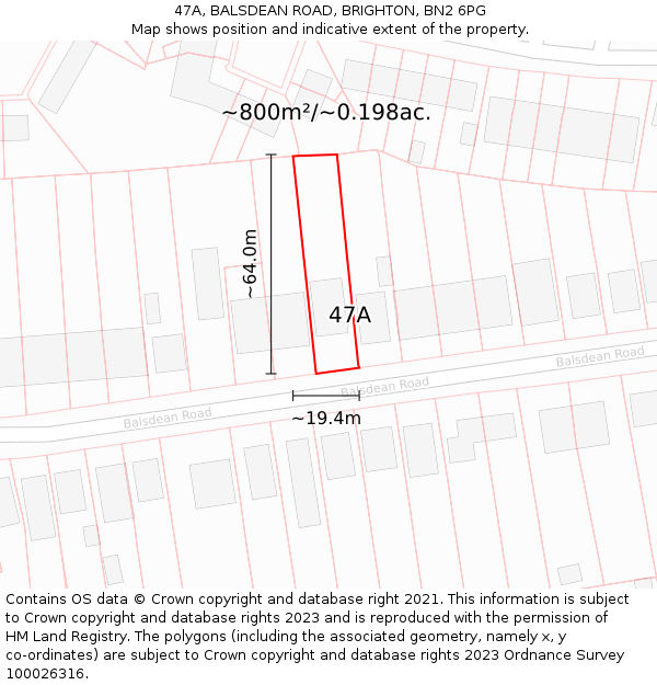 47A, BALSDEAN ROAD, BRIGHTON, BN2 6PG: Plot and title map