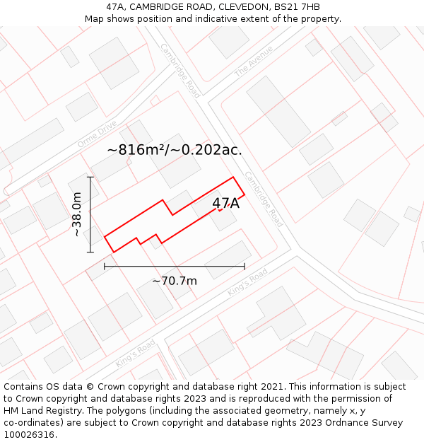 47A, CAMBRIDGE ROAD, CLEVEDON, BS21 7HB: Plot and title map