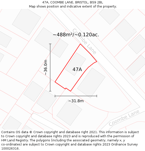 47A, COOMBE LANE, BRISTOL, BS9 2BL: Plot and title map