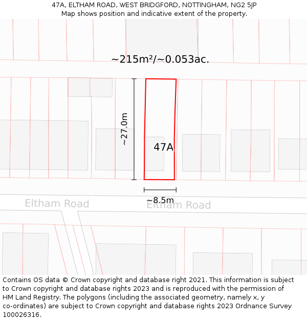 47A, ELTHAM ROAD, WEST BRIDGFORD, NOTTINGHAM, NG2 5JP: Plot and title map