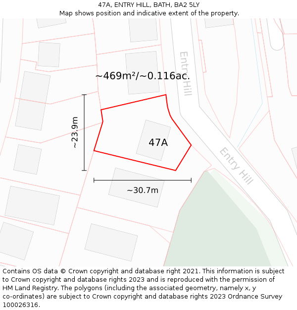 47A, ENTRY HILL, BATH, BA2 5LY: Plot and title map