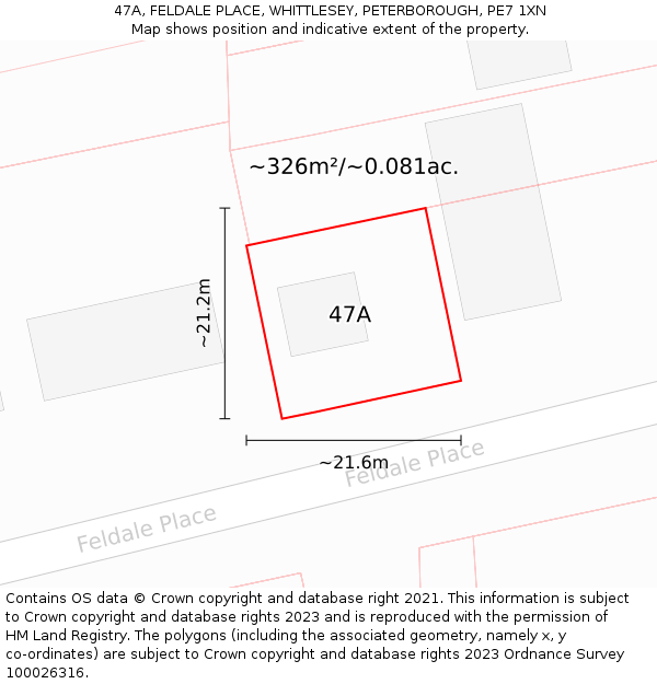 47A, FELDALE PLACE, WHITTLESEY, PETERBOROUGH, PE7 1XN: Plot and title map