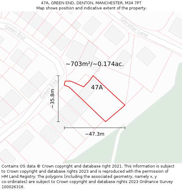 47A, GREEN END, DENTON, MANCHESTER, M34 7PT: Plot and title map