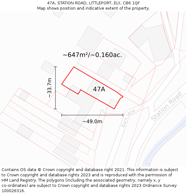 47A, STATION ROAD, LITTLEPORT, ELY, CB6 1QF: Plot and title map