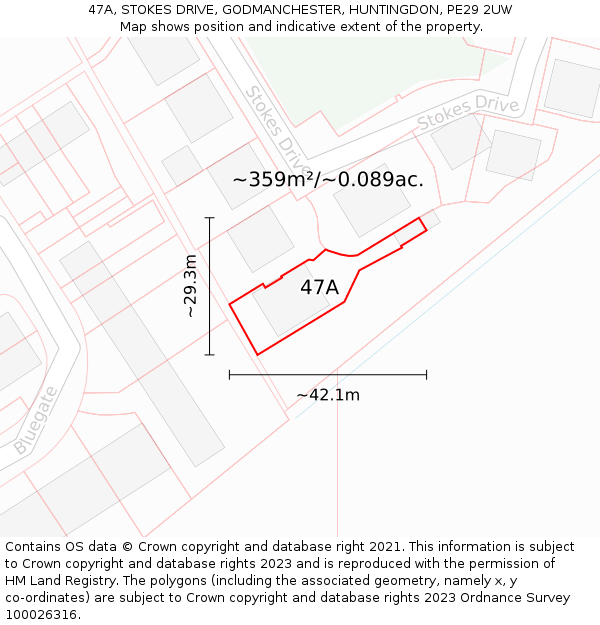 47A, STOKES DRIVE, GODMANCHESTER, HUNTINGDON, PE29 2UW: Plot and title map