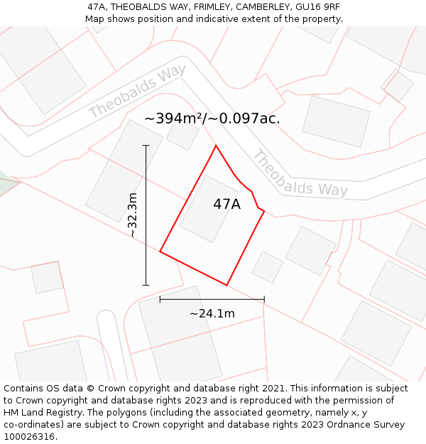 47A, THEOBALDS WAY, FRIMLEY, CAMBERLEY, GU16 9RF: Plot and title map