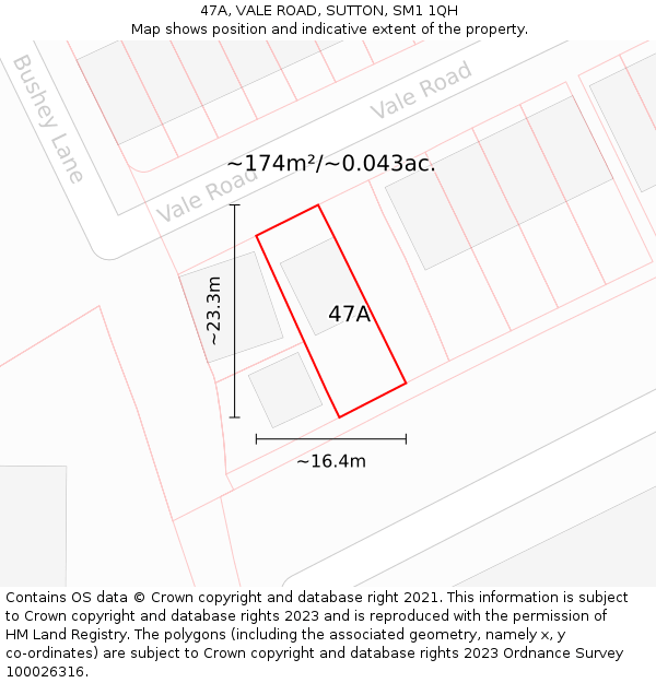 47A, VALE ROAD, SUTTON, SM1 1QH: Plot and title map