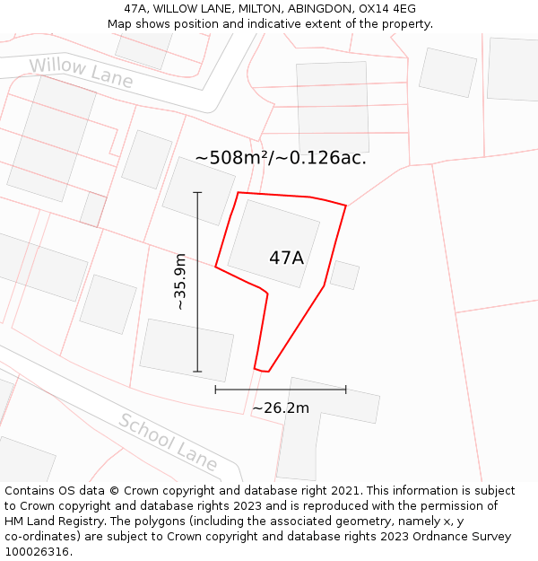 47A, WILLOW LANE, MILTON, ABINGDON, OX14 4EG: Plot and title map