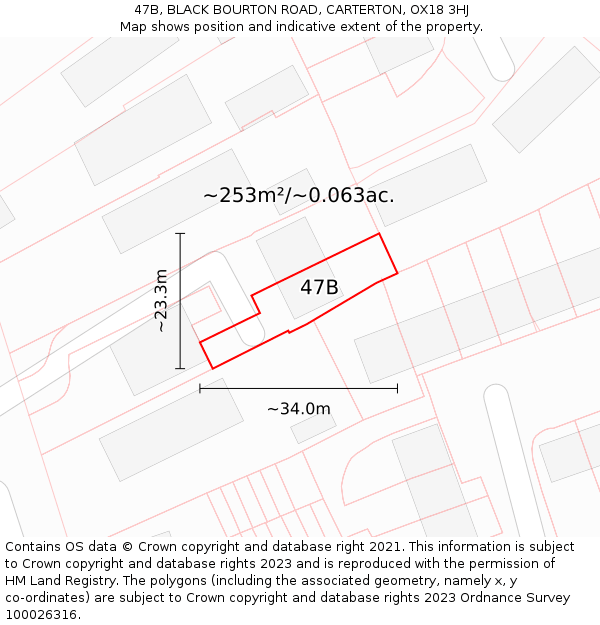 47B, BLACK BOURTON ROAD, CARTERTON, OX18 3HJ: Plot and title map