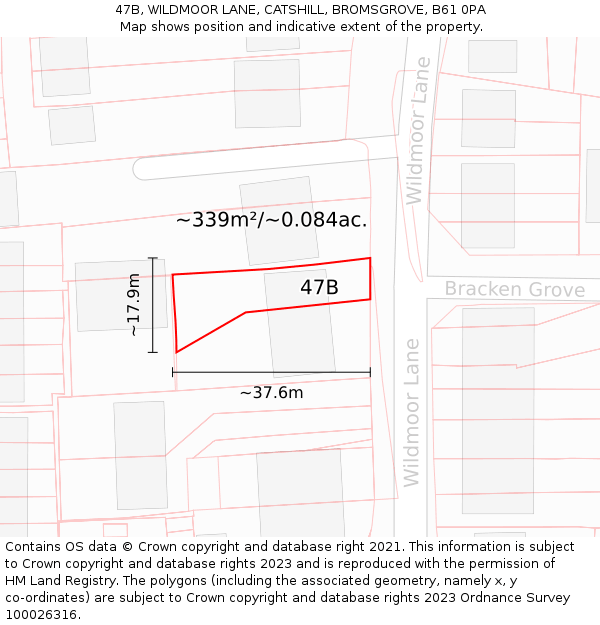 47B, WILDMOOR LANE, CATSHILL, BROMSGROVE, B61 0PA: Plot and title map