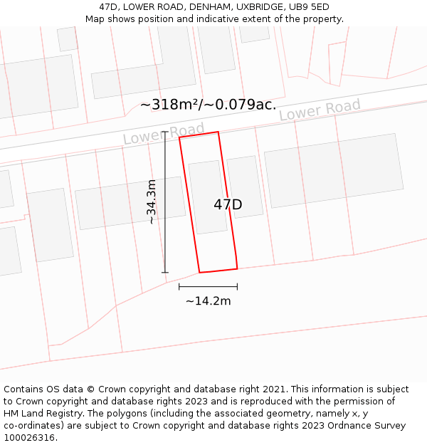 47D, LOWER ROAD, DENHAM, UXBRIDGE, UB9 5ED: Plot and title map