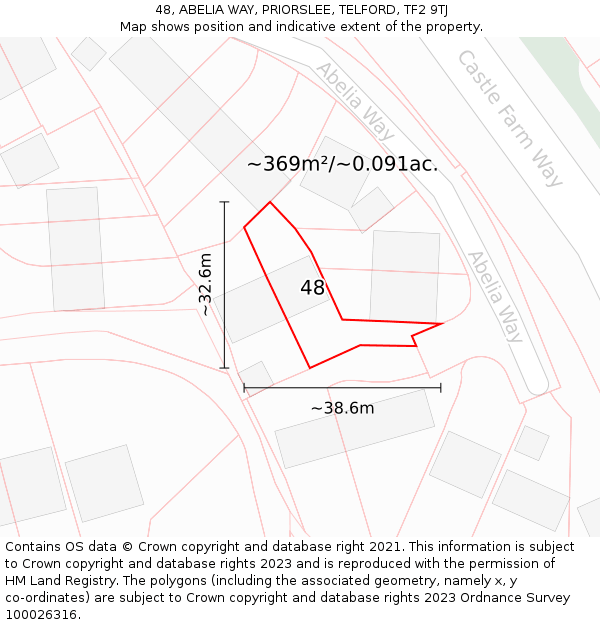 48, ABELIA WAY, PRIORSLEE, TELFORD, TF2 9TJ: Plot and title map