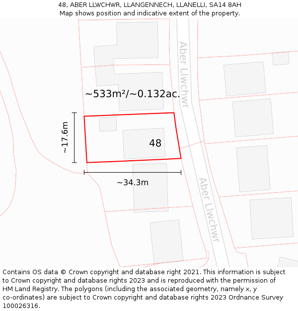 48, ABER LLWCHWR, LLANGENNECH, LLANELLI, SA14 8AH: Plot and title map