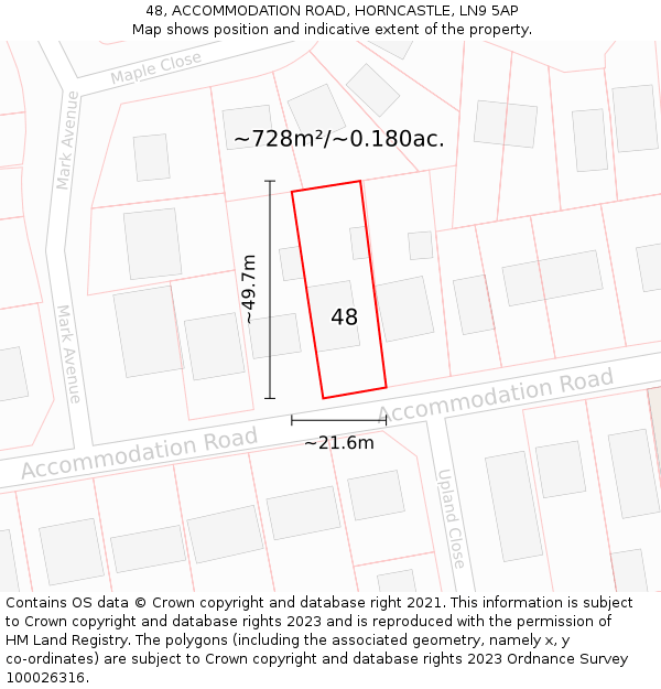 48, ACCOMMODATION ROAD, HORNCASTLE, LN9 5AP: Plot and title map