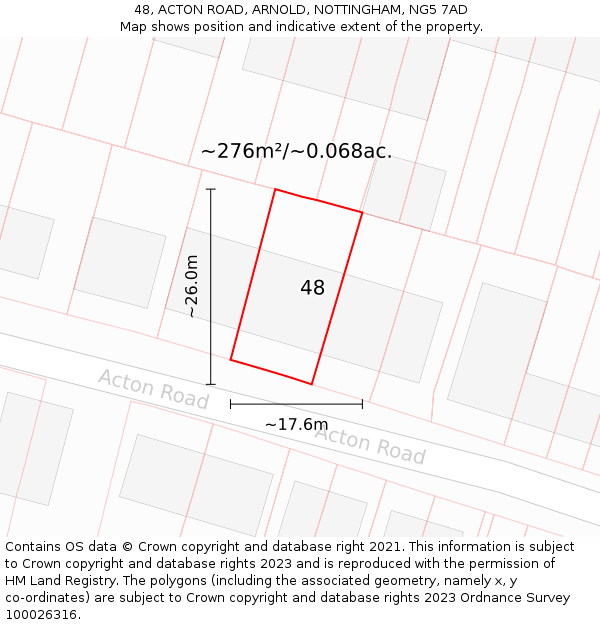 48, ACTON ROAD, ARNOLD, NOTTINGHAM, NG5 7AD: Plot and title map