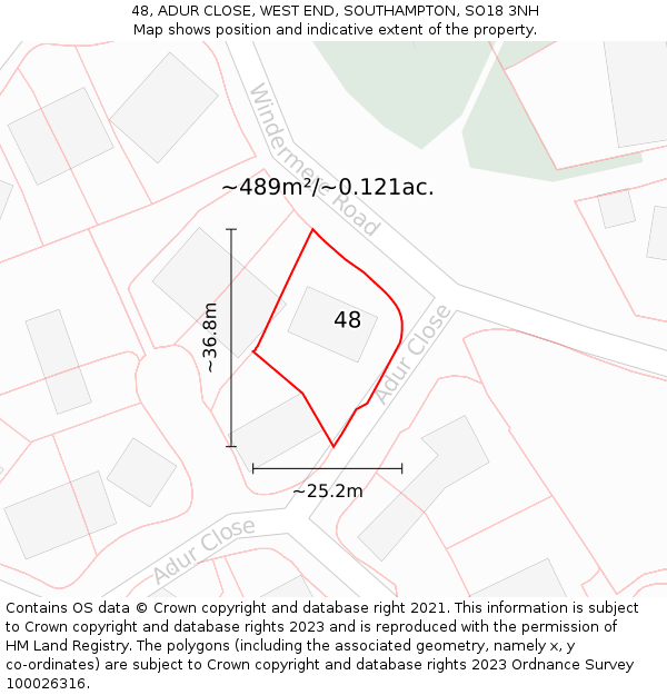 48, ADUR CLOSE, WEST END, SOUTHAMPTON, SO18 3NH: Plot and title map