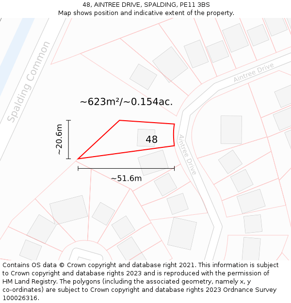 48, AINTREE DRIVE, SPALDING, PE11 3BS: Plot and title map