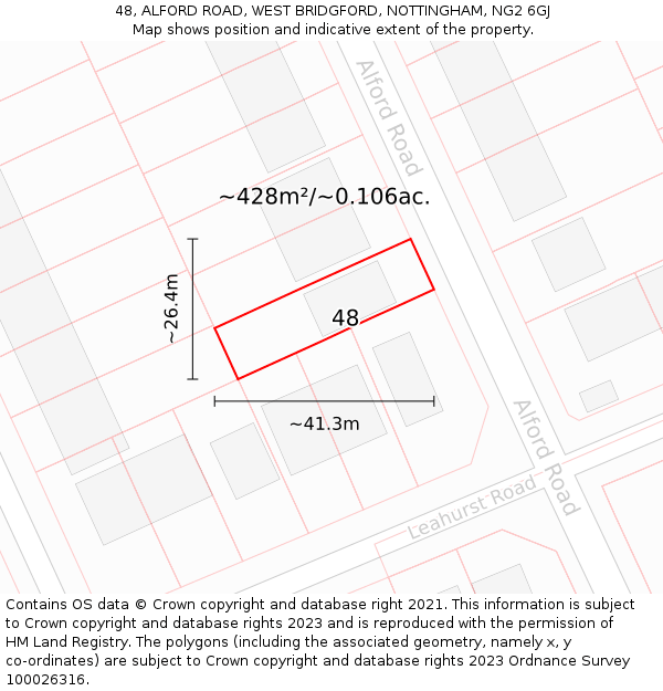 48, ALFORD ROAD, WEST BRIDGFORD, NOTTINGHAM, NG2 6GJ: Plot and title map