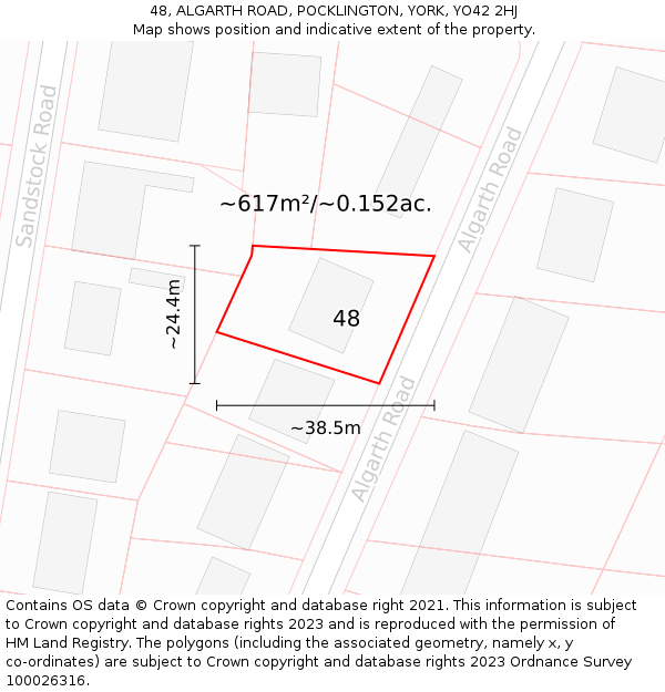 48, ALGARTH ROAD, POCKLINGTON, YORK, YO42 2HJ: Plot and title map