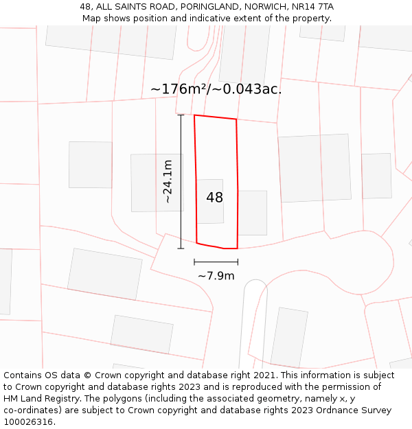 48, ALL SAINTS ROAD, PORINGLAND, NORWICH, NR14 7TA: Plot and title map