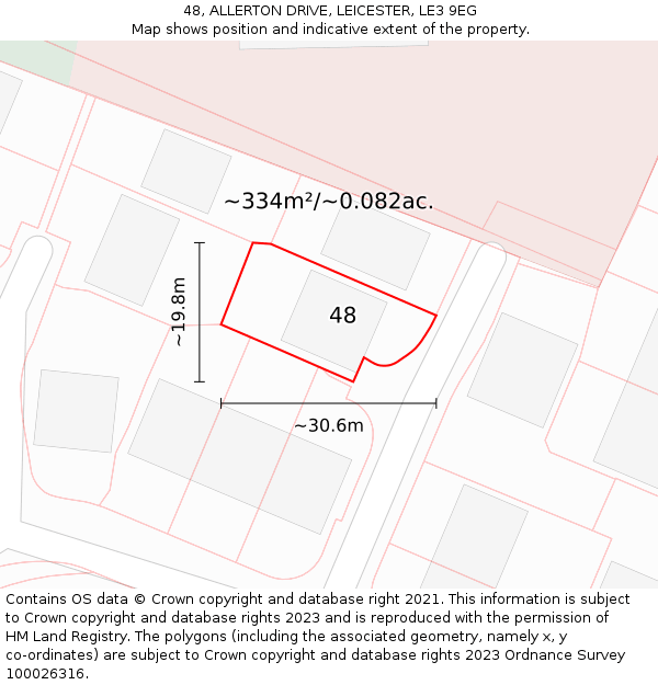 48, ALLERTON DRIVE, LEICESTER, LE3 9EG: Plot and title map