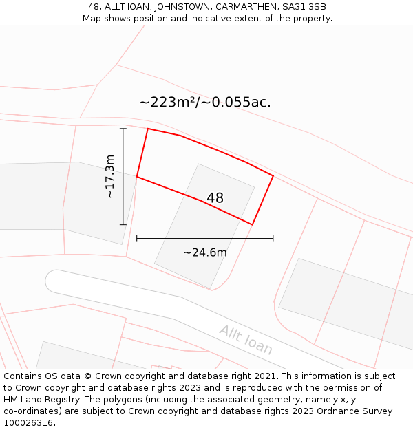 48, ALLT IOAN, JOHNSTOWN, CARMARTHEN, SA31 3SB: Plot and title map