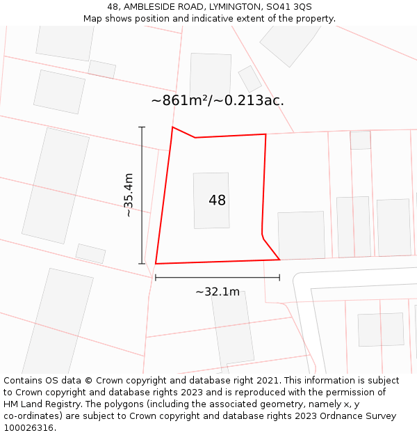 48, AMBLESIDE ROAD, LYMINGTON, SO41 3QS: Plot and title map