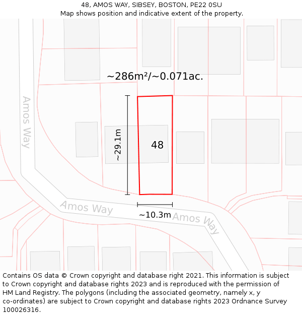 48, AMOS WAY, SIBSEY, BOSTON, PE22 0SU: Plot and title map